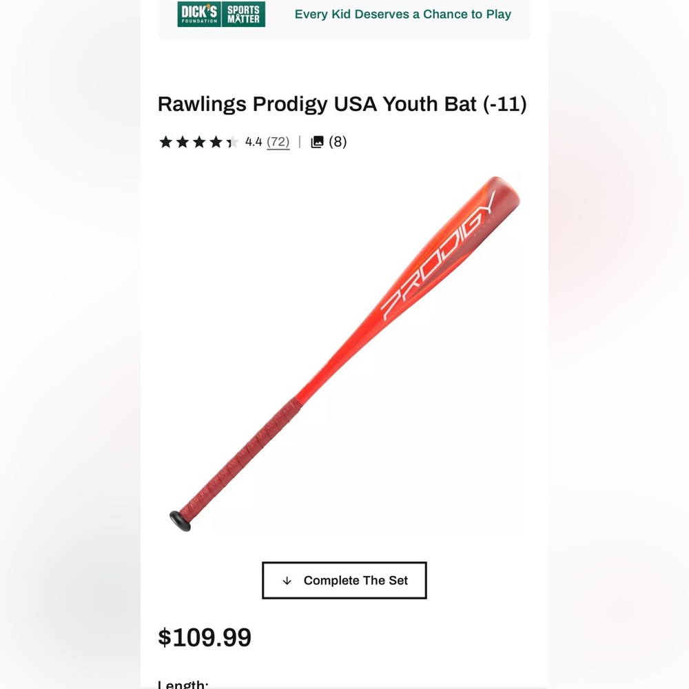 Rawlings Prodigy USA Youth Bat (-11)
